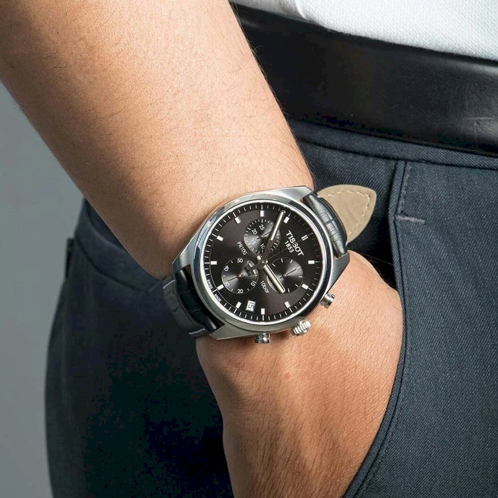 Tissot PR 100 Chronograph Black Dial Black Leather Strap Watch For Men - T101.417.16.051.00
