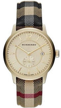 Burberry The Classic Round Gold Dial Brown Leather Strap Unisex Watch  - BU10001