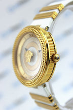 Versace V Metal Icon Gold Dial White & Gold Strap Watch for Women - VLC040014