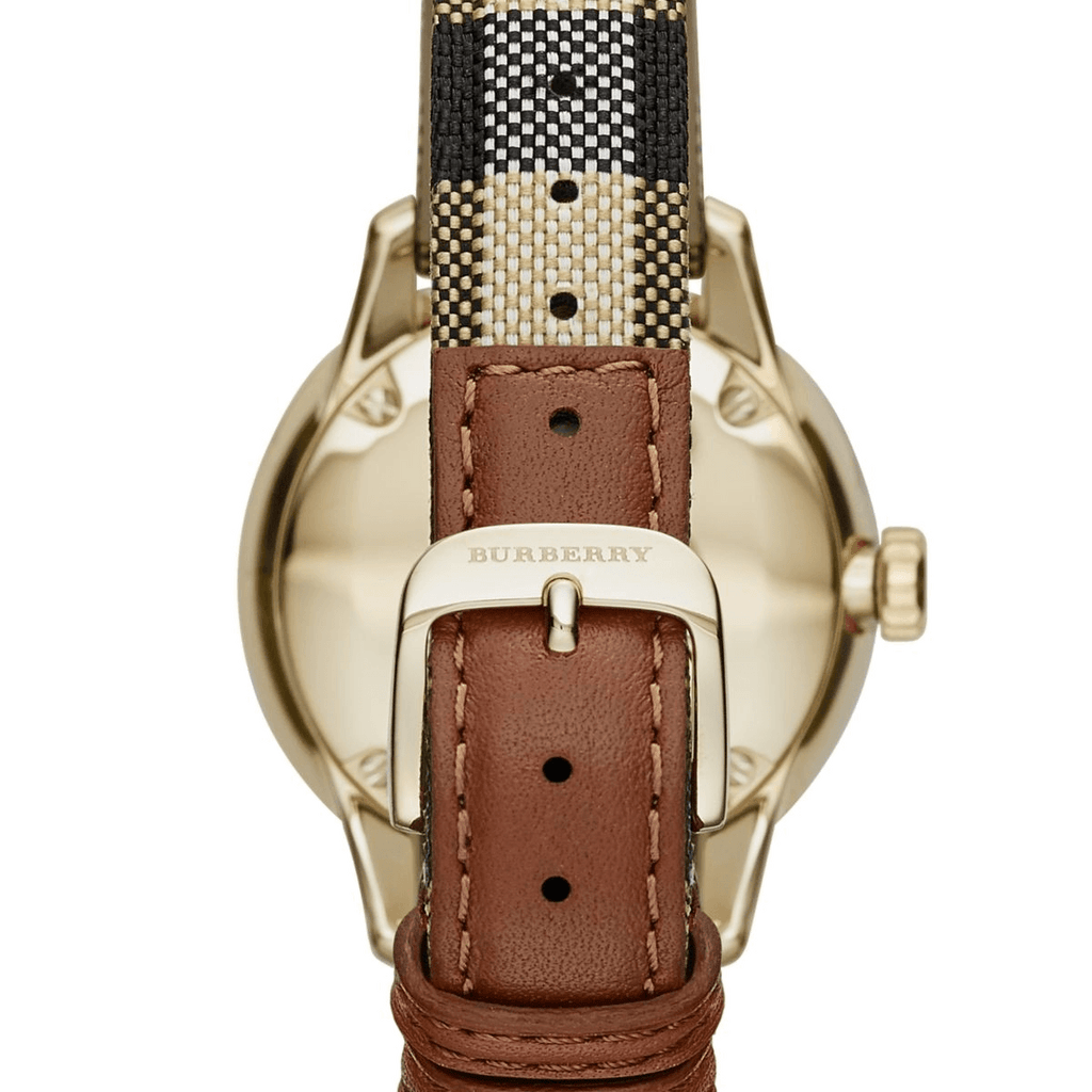Burberry The Classic Round Gold Dial Brown Leather Strap Unisex Watch  - BU10001