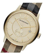 Burberry The Classic Round Gold Dial Brown Leather Strap Unisex Watch  - BU10001